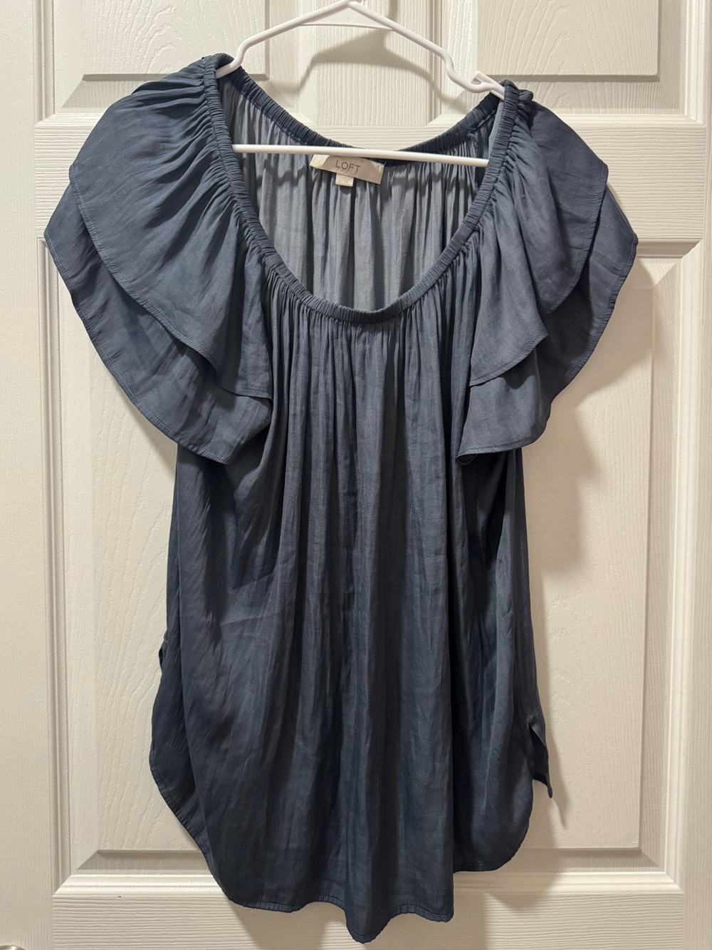 LOFT Blue Ruffle Off-Shoulder Blouse